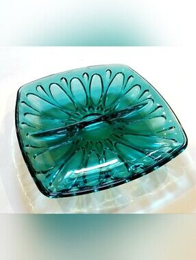 Vintage Teal Glass Decorative Divided Serving Dish